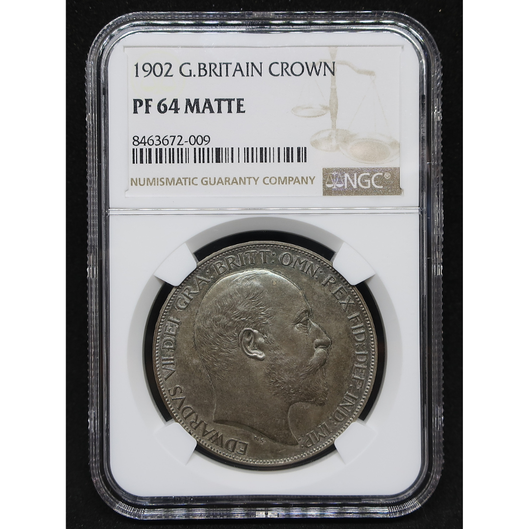 NGC鑑定ラベル拡大（1902 G.Britain Crown PF64 Matte 8463672-009）