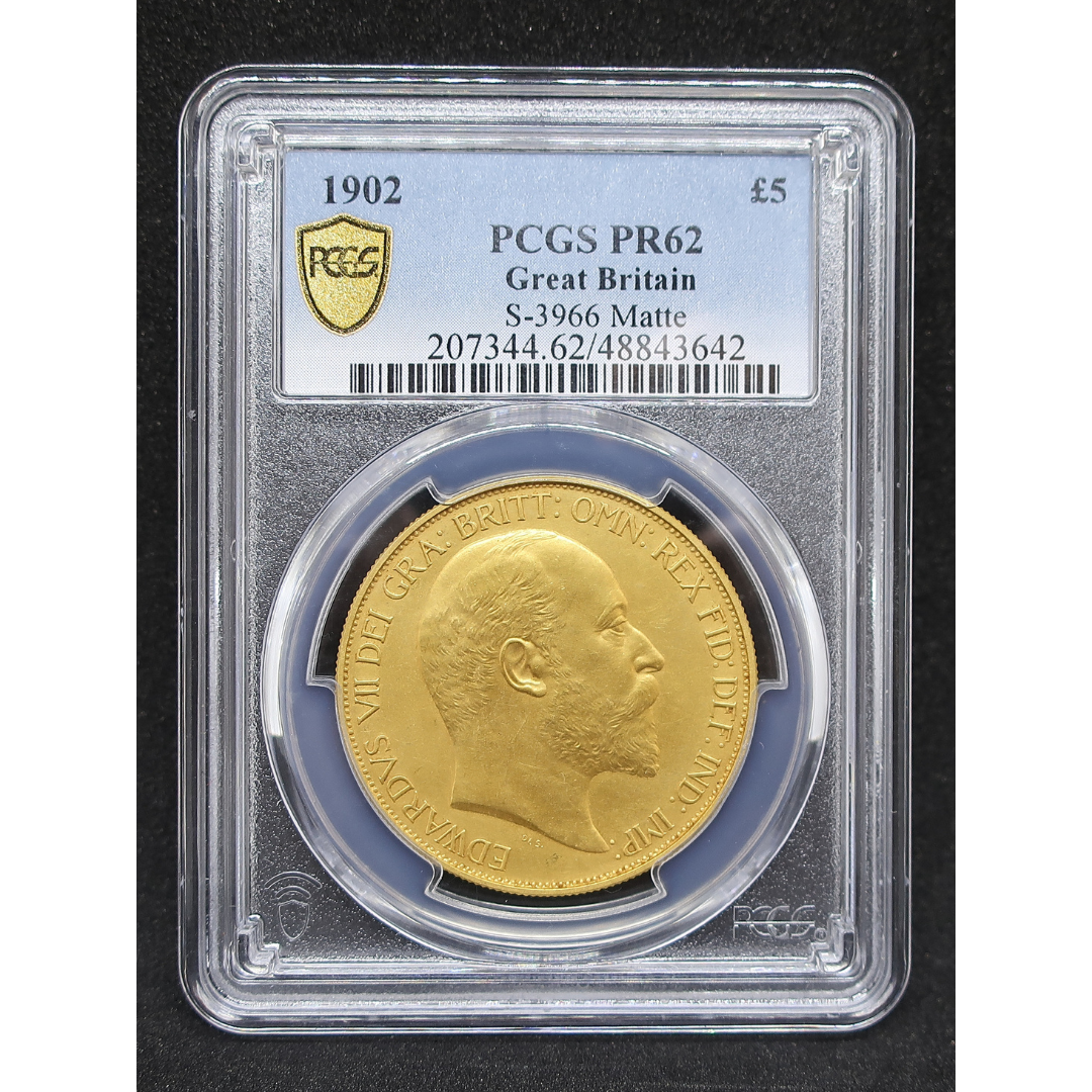 PCGS鑑定ラベル拡大（1902 £5 S-3966 Matte PR62 Great Britain 48843642）