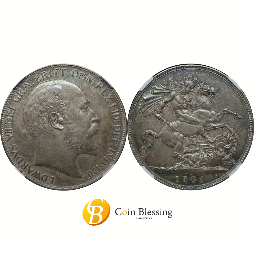 1902 イギリス クラウン銀貨 エドワード7世 マット・プルーフ NGC PF64 表裏並び