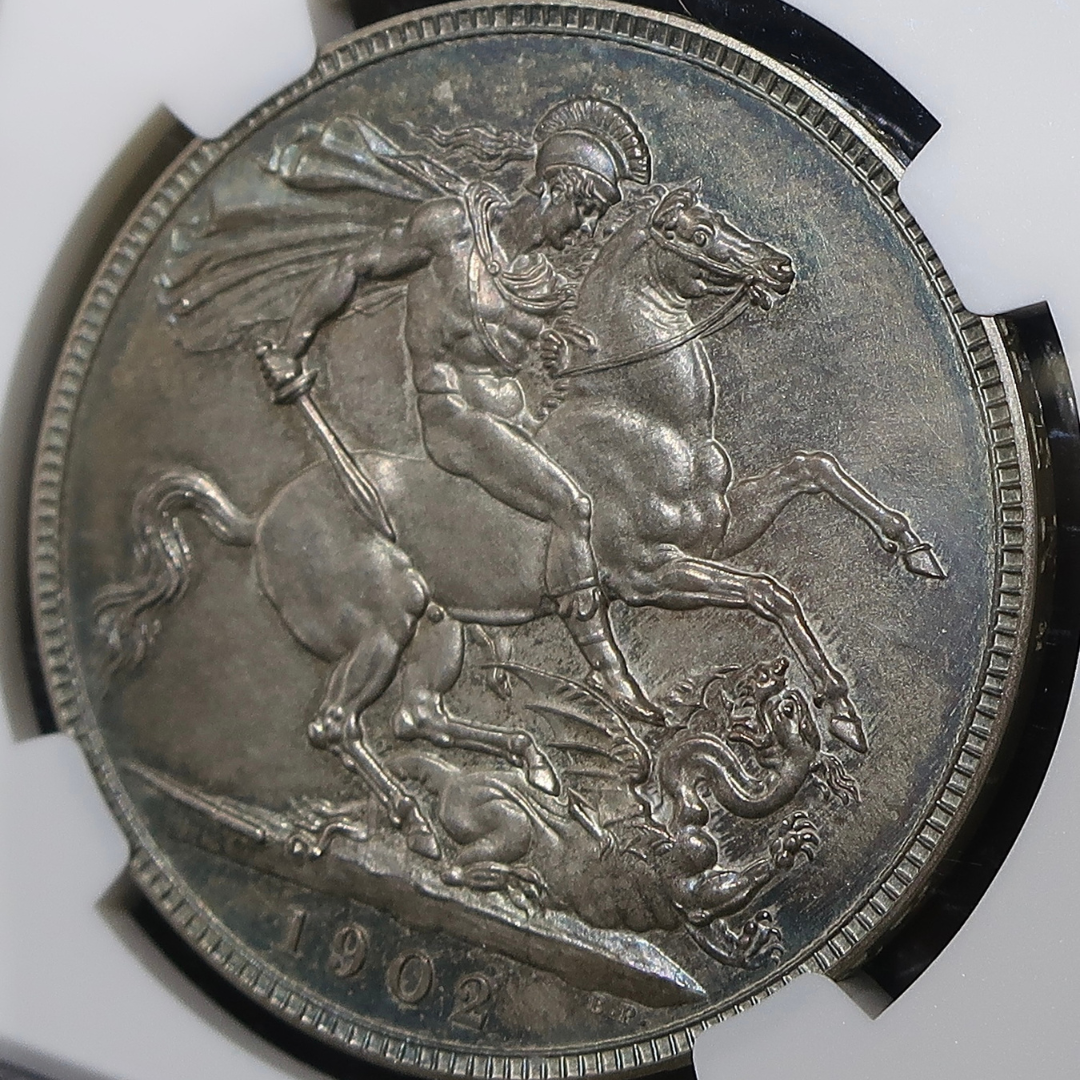 1902 イギリス クラウン銀貨 裏面 拡大アングル