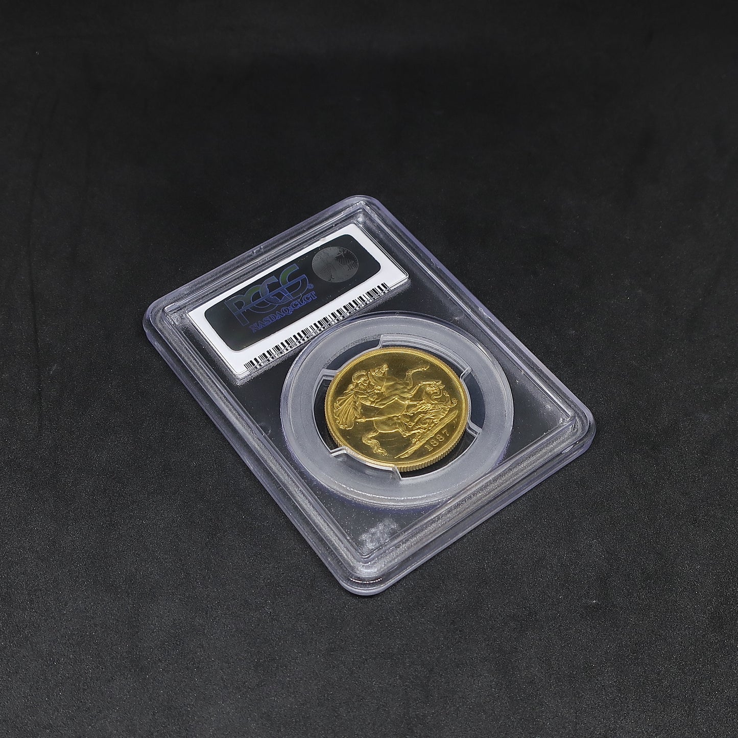 1887 イギリス 2ポンド金貨 ヴィクトリア女王 ジュビリーヘッド PR62 Cameo PCGS鑑定済み 斜めからのスラブ裏面全体像