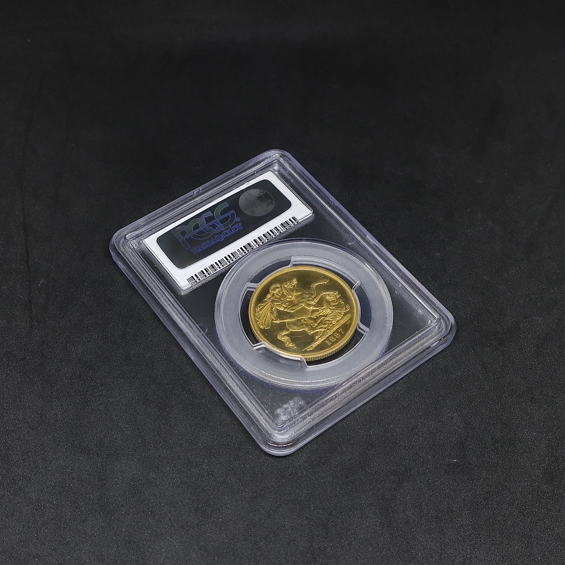 1887 イギリス 2ポンド金貨 ヴィクトリア女王 ジュビリーヘッド PR62 Cameo PCGS鑑定済み 斜めからのスラブ裏面全体像