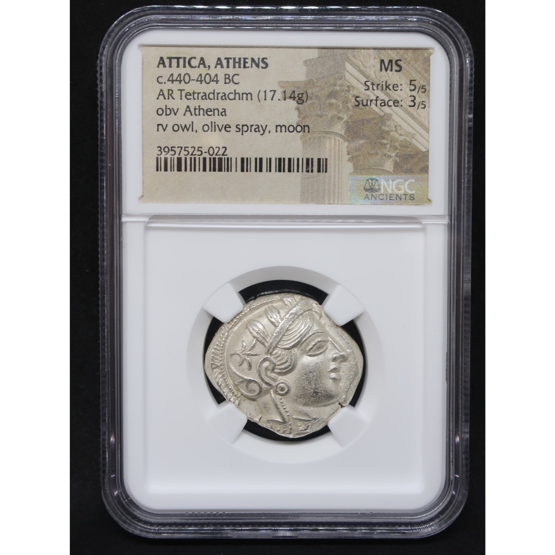 440-404 BC 古代ギリシャ アッティカ アテネ テトラドラクマ銀貨 MS5/5-3/5 NGC