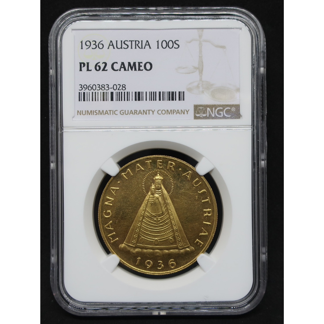 【マドンナ】1936 オーストリア 100シリング金貨 PL62 CAMEO NGC