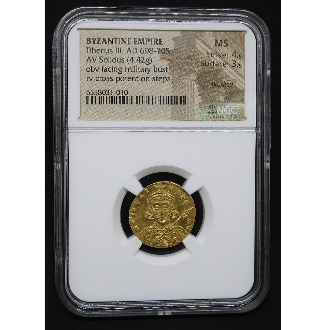 AD698-705 ビザンツ帝国 ソリダス金貨 ティベリウス3世 コンスタンティン MS4/5-3/5 NGC鑑定済み image4