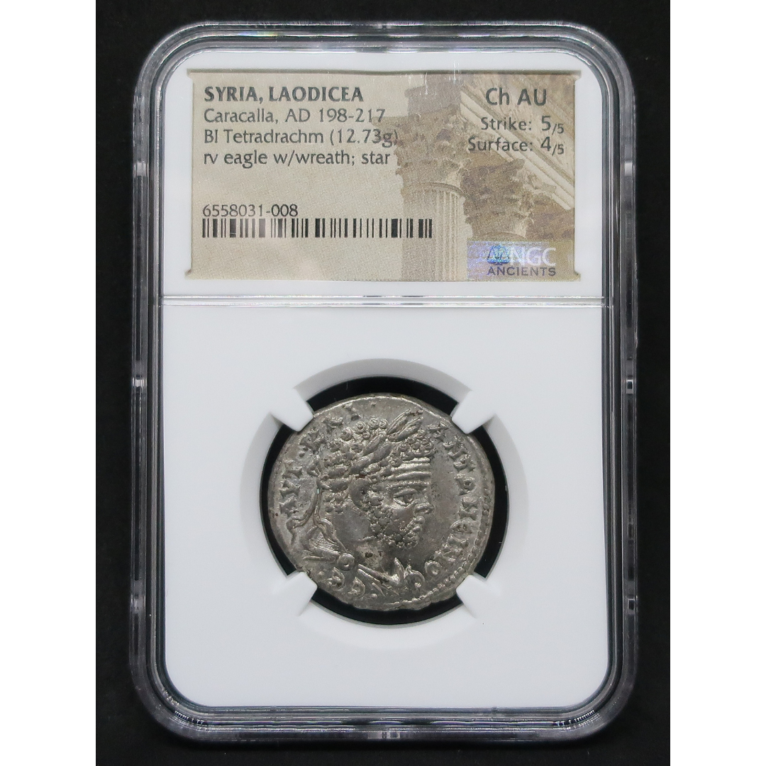 AD 198-217 シリア ラオディキア テトラドラクマ カラカラ帝 ChAU5/5-4/5 NGC鑑定済み image4