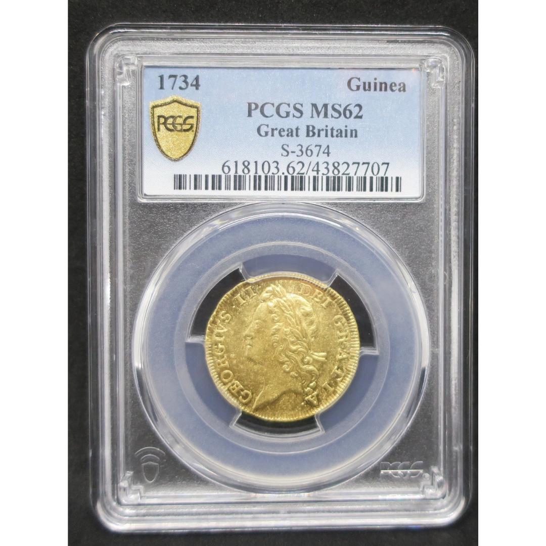 1734 イギリス ギニー金貨 ジョージ2世 MS62 PCGS