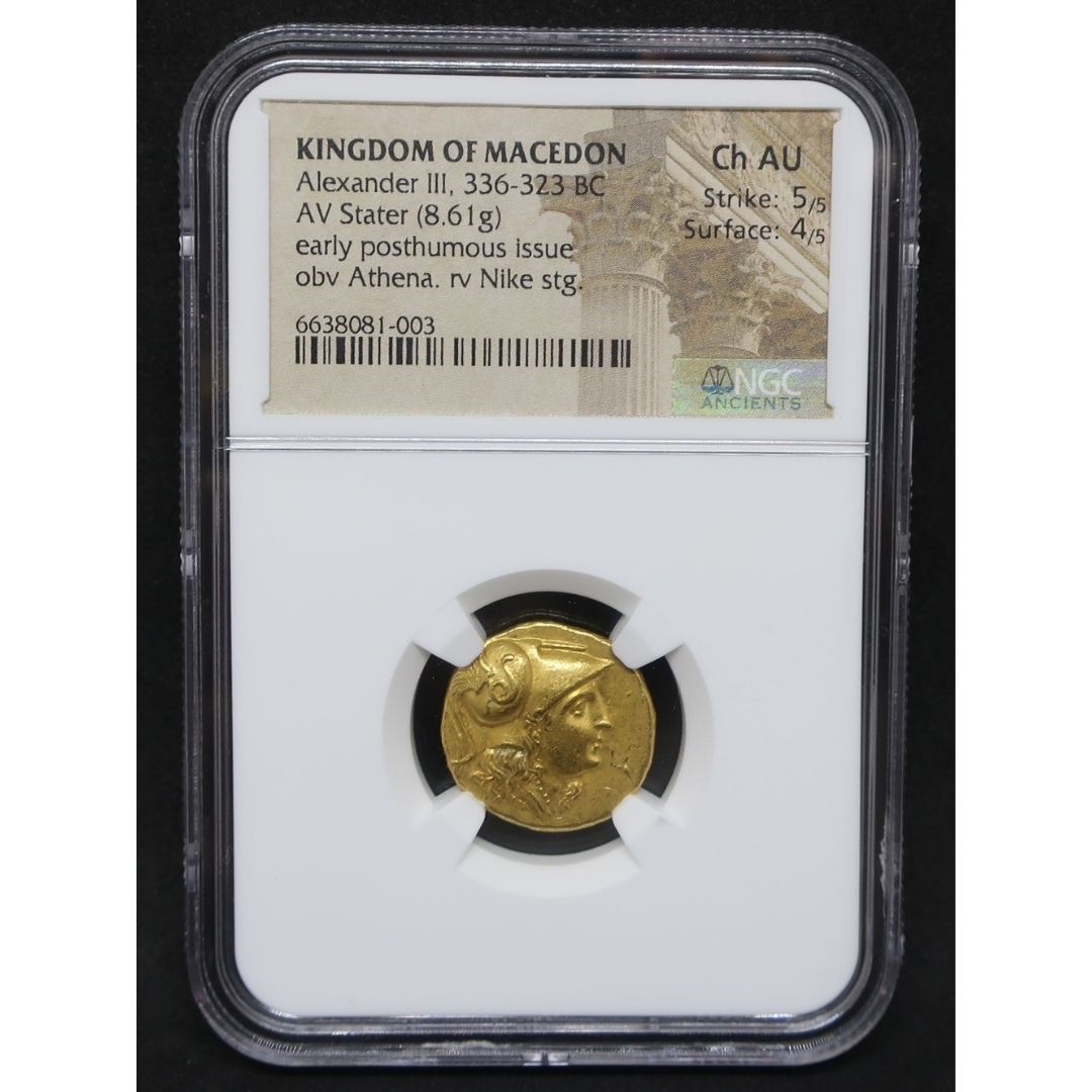 【アレキサンダー大王】336-323BC マケドニア王国 スタテル金貨 ChAU 5/5-4/5 NGC