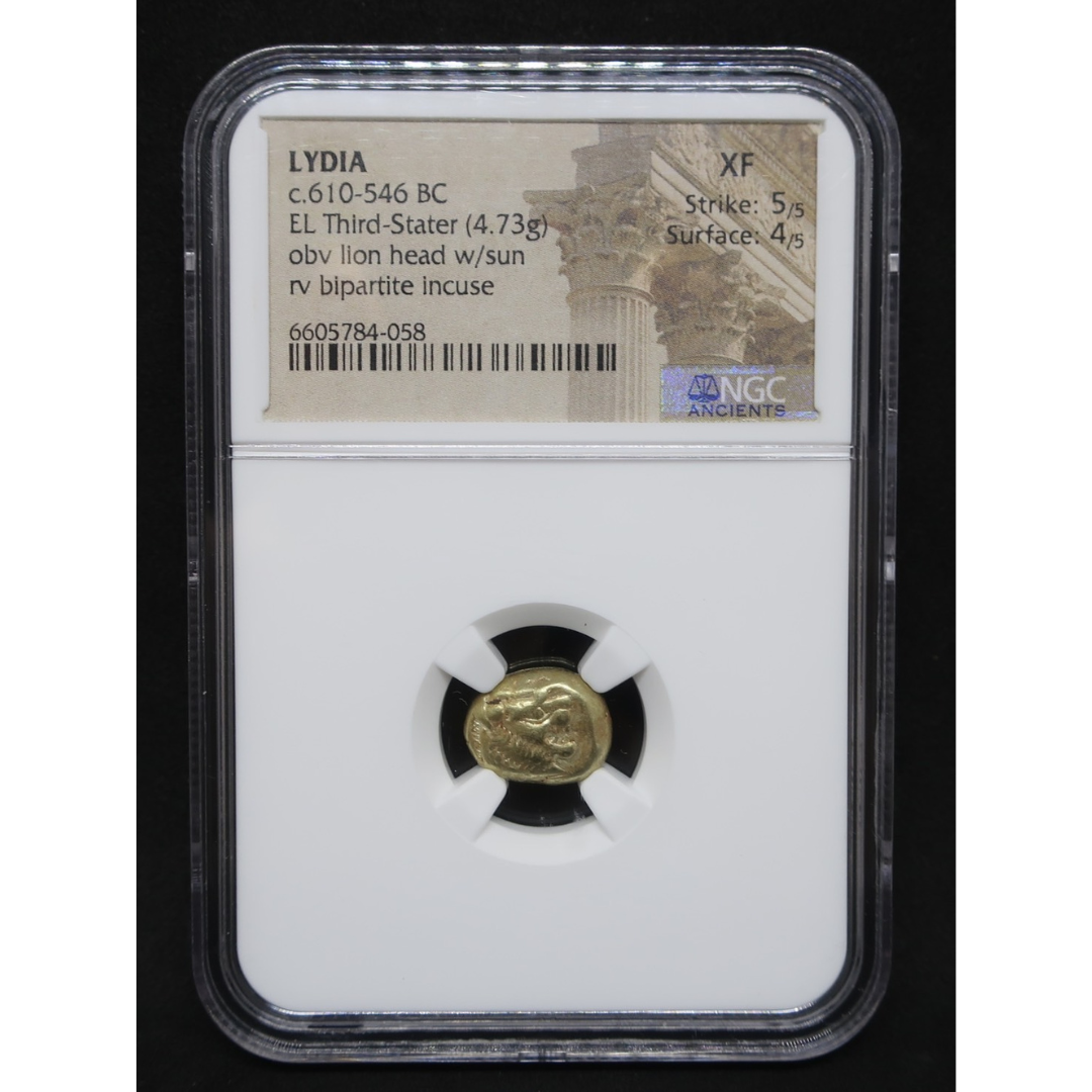 世界最古】610-546BC リディア帝国 1/3スタテル金貨 エレクトラム XF 5 世界最古】610-546BC リディア帝国 1/3スタテル金貨 エレクトラム XF 5