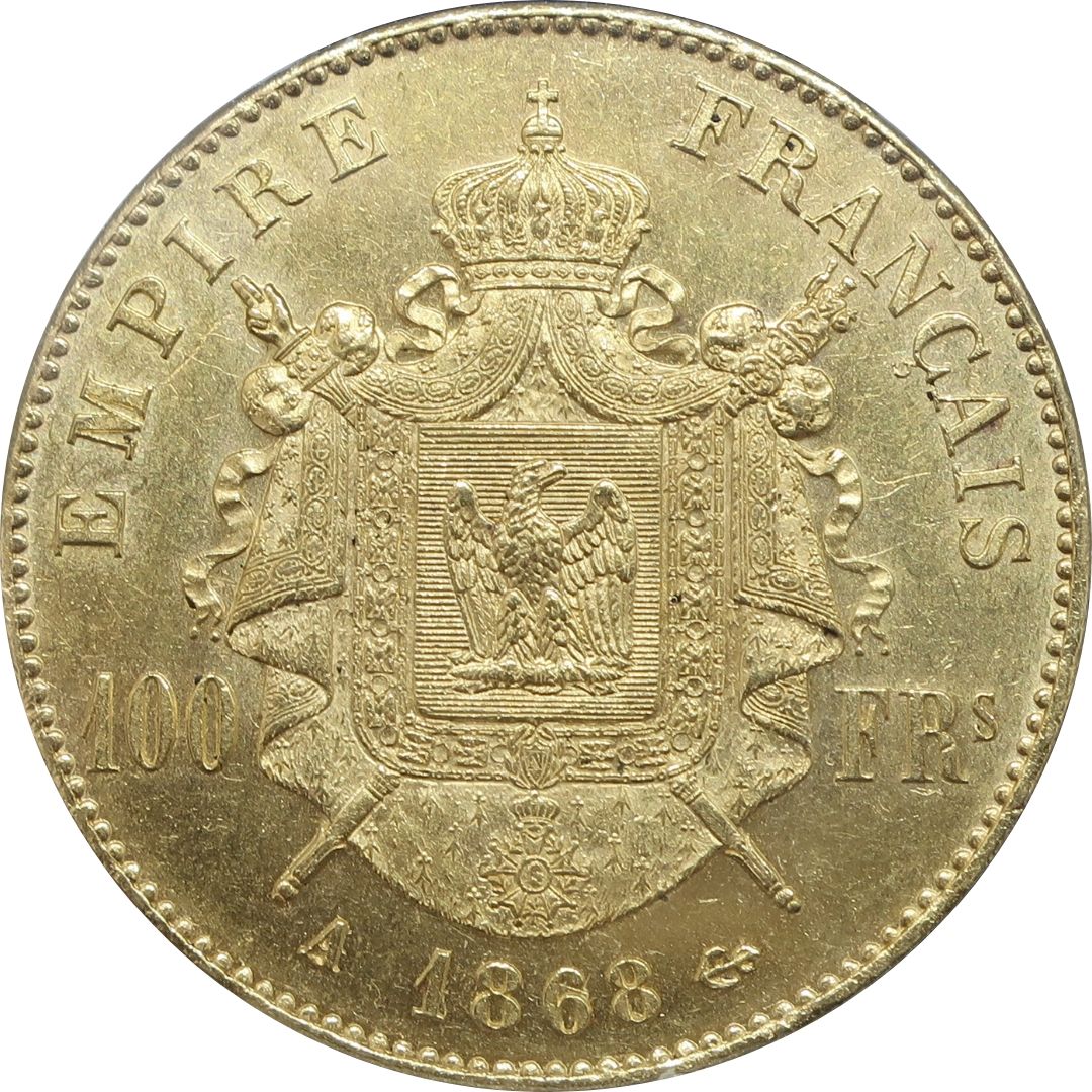 1868A フランス 100フラン金貨 ナポレオン3世 MS62 PCGS