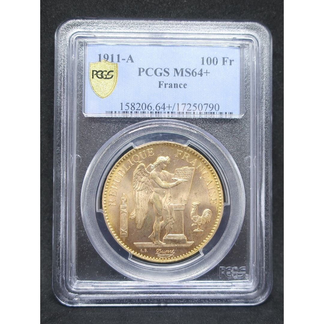 【幸運を運ぶ守護天使】1911A フランス 100フラン金貨 エンジェル金貨 MS64+ PCGS