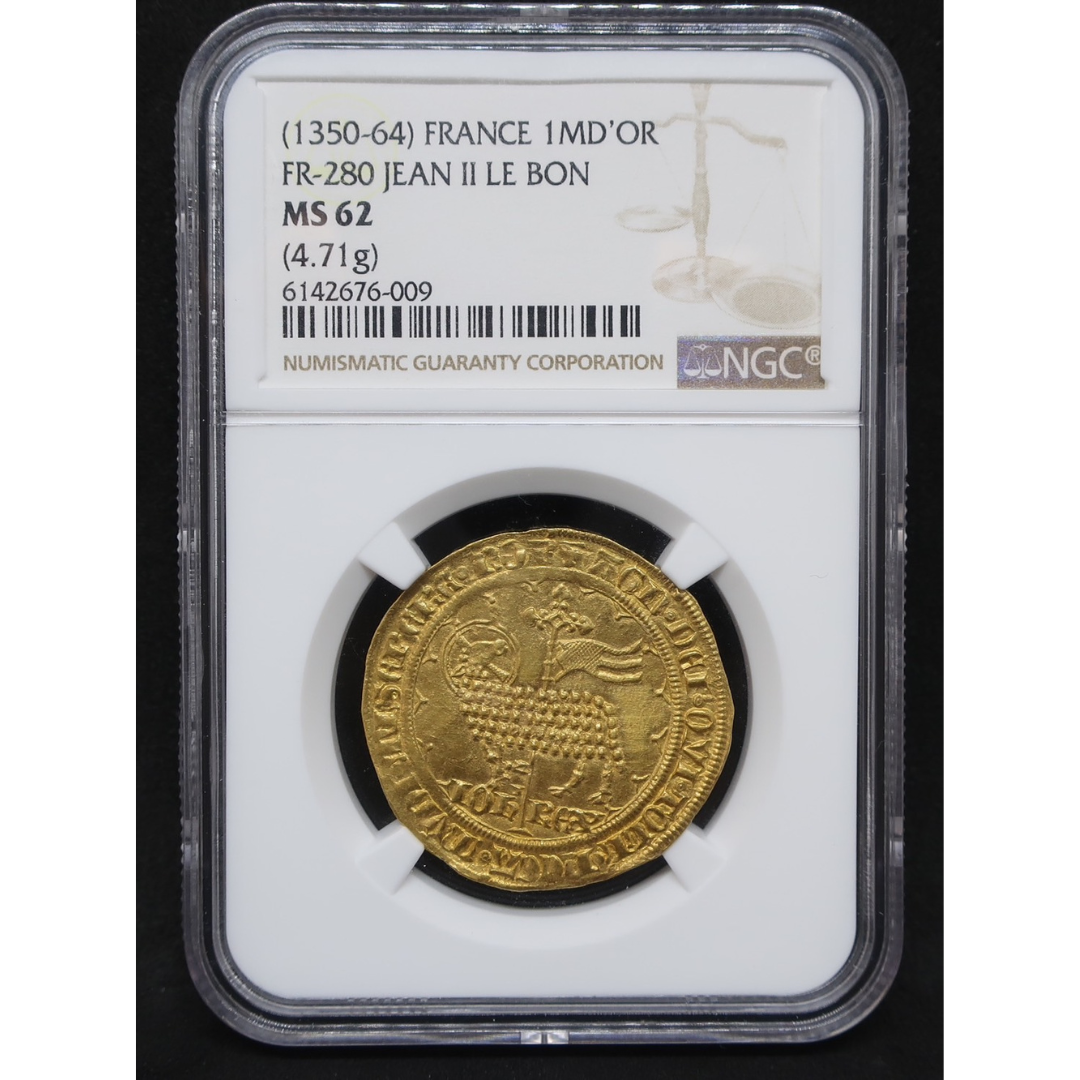 【神の子羊】 1350-64 フランス ムートンドール金貨 MS62 NGC