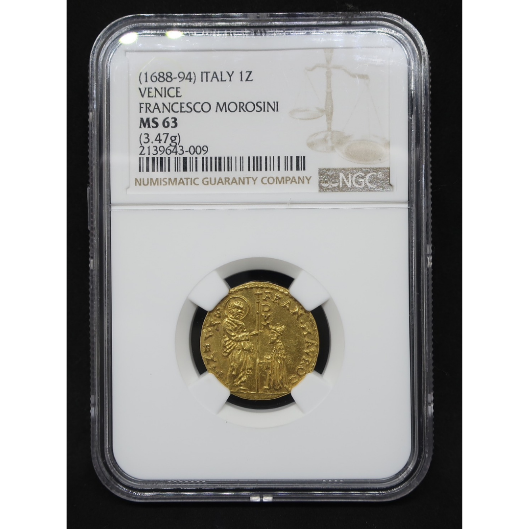 1688-94 イタリア ゼッキーノ金貨 ヴェニス フランチェスコ・モロッシーニ MS63 NGC