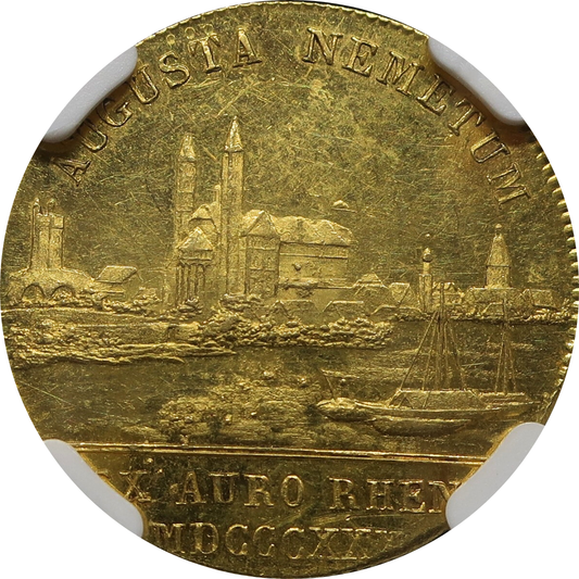 【最高鑑定1枚】1830 ドイツ バイエルン ダカット金貨 ルートヴィヒ1世 都市景観 ライン川 MS62 NGC