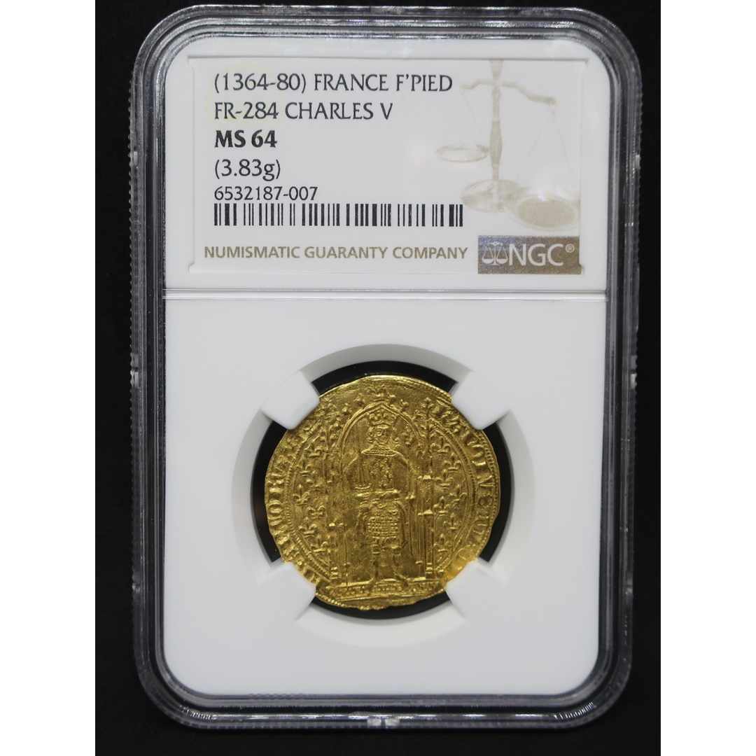 【賢明王】1364-1380 フランス フランカ・ピエ金貨 MS64 NGC シャルル5世 百年戦争