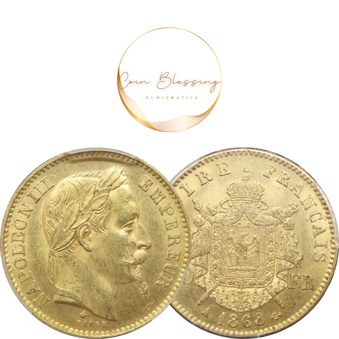 1868A フランス 20フラン金貨 ナポレオン3世 有冠 MS64 PCGS 1868A フランス 20フラン金貨 ナポレオン3世 有冠 MS64 PCGS