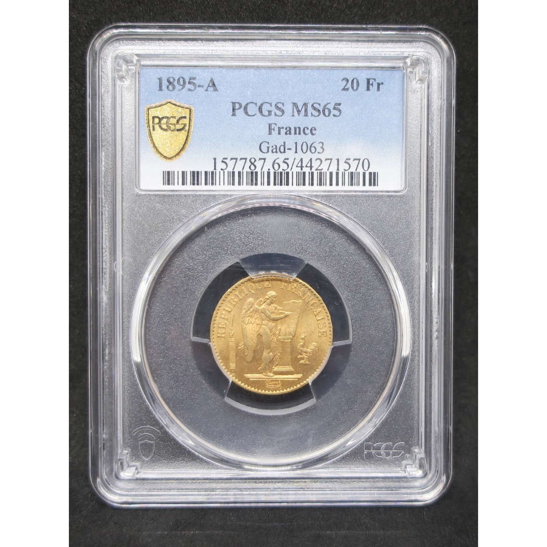 【幸運を運ぶ守護天使】1895A フランス 20フラン エンジェル金貨 MS65 PCGS