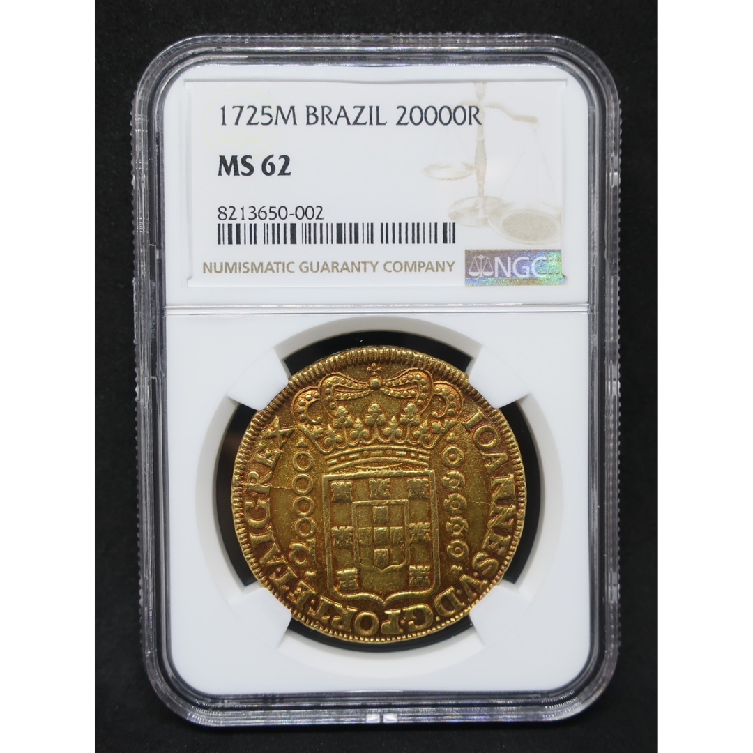 【超大型金貨！】1725M ブラジル 20000レイス 超大型金貨 MS62 NGC