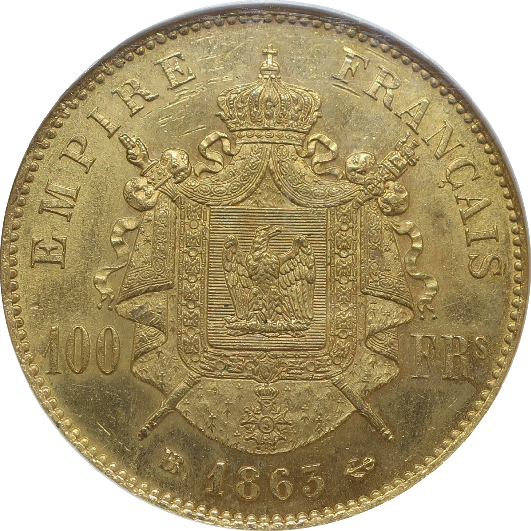 1863BB フランス 100フラン金貨 ナポレオン3世 MS63 NGC