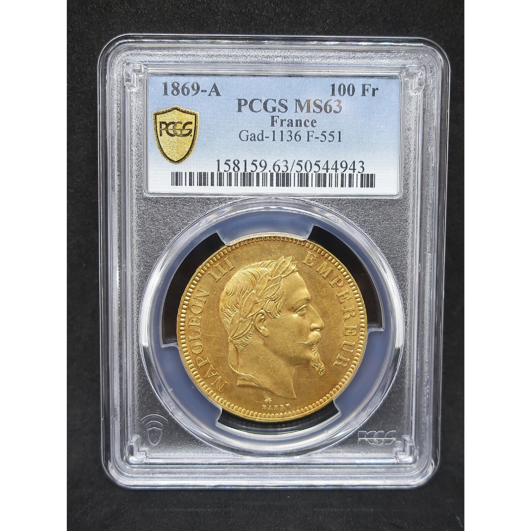 1869A フランス 100フラン金貨 皇帝ナポレオン3世 MS63 PCGS image4