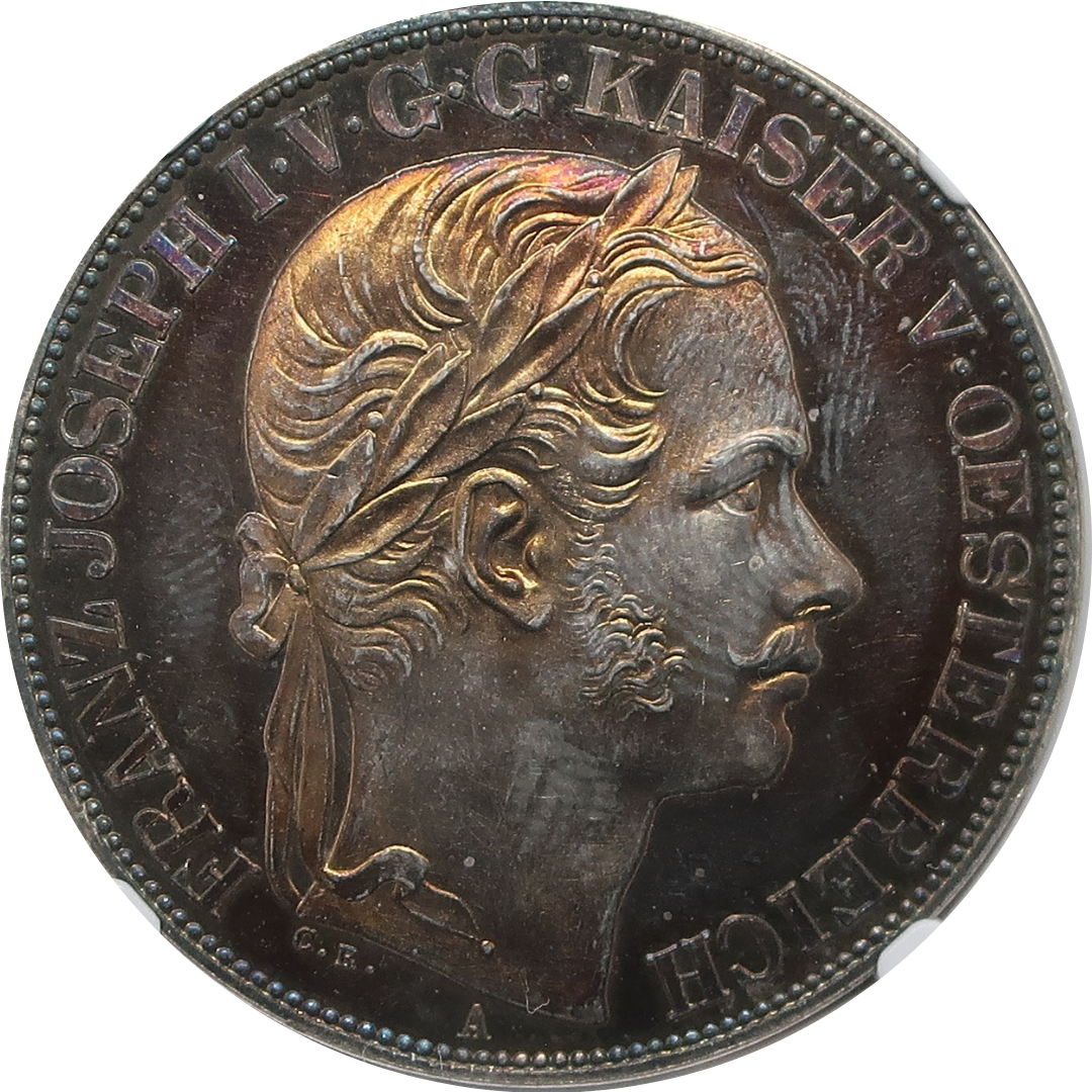 1857A オーストリア 2ターラー銀貨 ウィーン・トリエステ鉄道開通記念 PF63 + CAMEO NGC image2