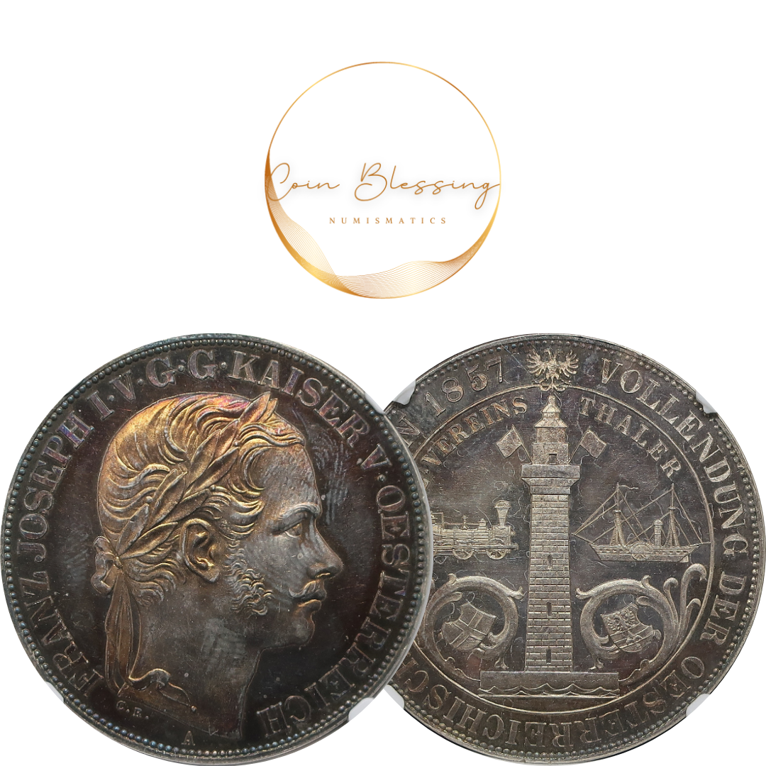 1857A オーストリア 2ターラー銀貨 ウィーン・トリエステ鉄道開通記念 PF63 + CAMEO NGC image3