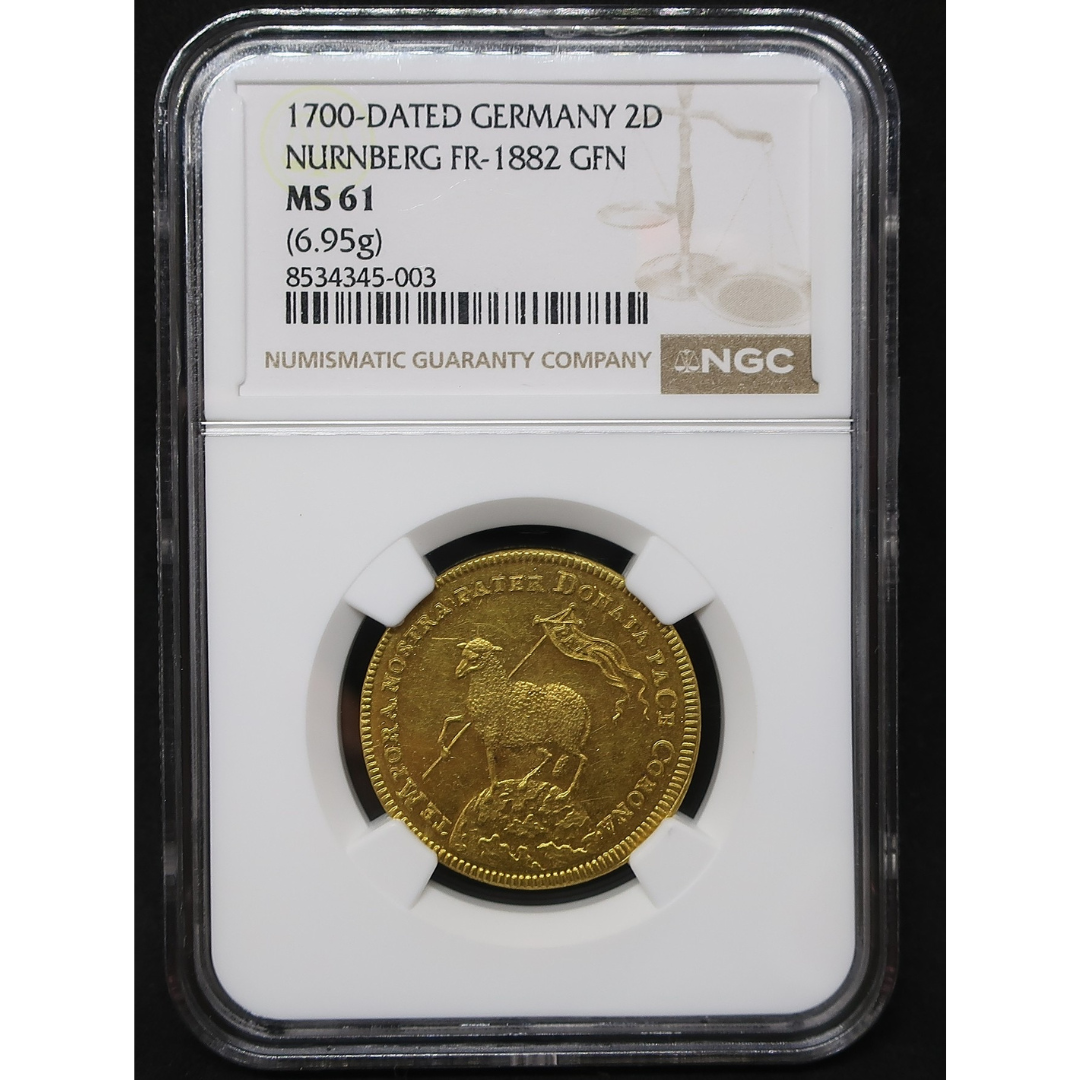 1700 ドイツ ニュルンベルク 2ダカット金貨 神聖ローマ帝国 MS61 NGC image4