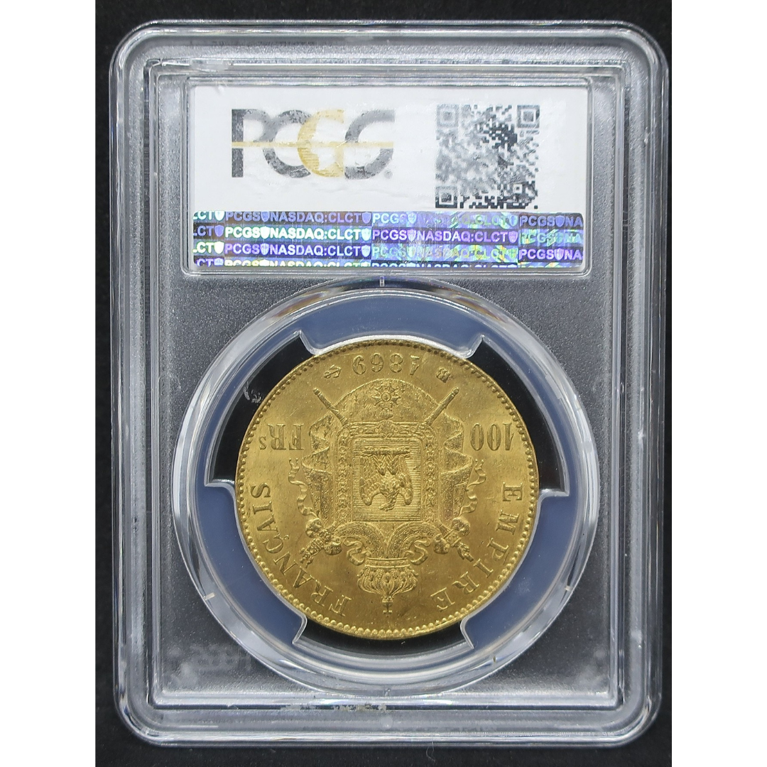 1869BB フランス 100フラン金貨 皇帝ナポレオン3世 MS63 PCGS image5