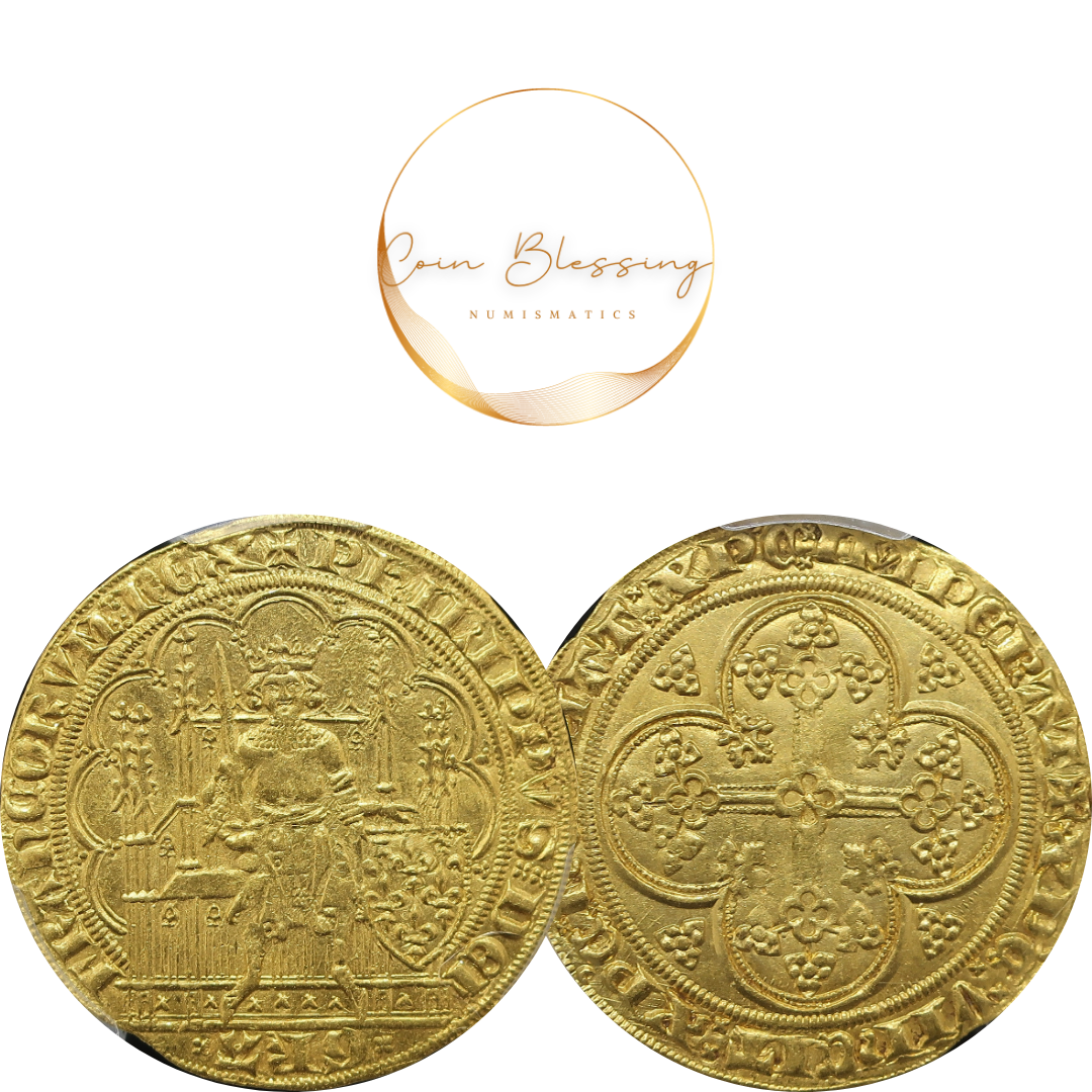 1328-50 フランス エキュドール金貨 シェーズ MS62|PCGS鑑定 中世 1328-50 フランス エキュドール金貨 シェーズ MS62|PCGS鑑定 中世
