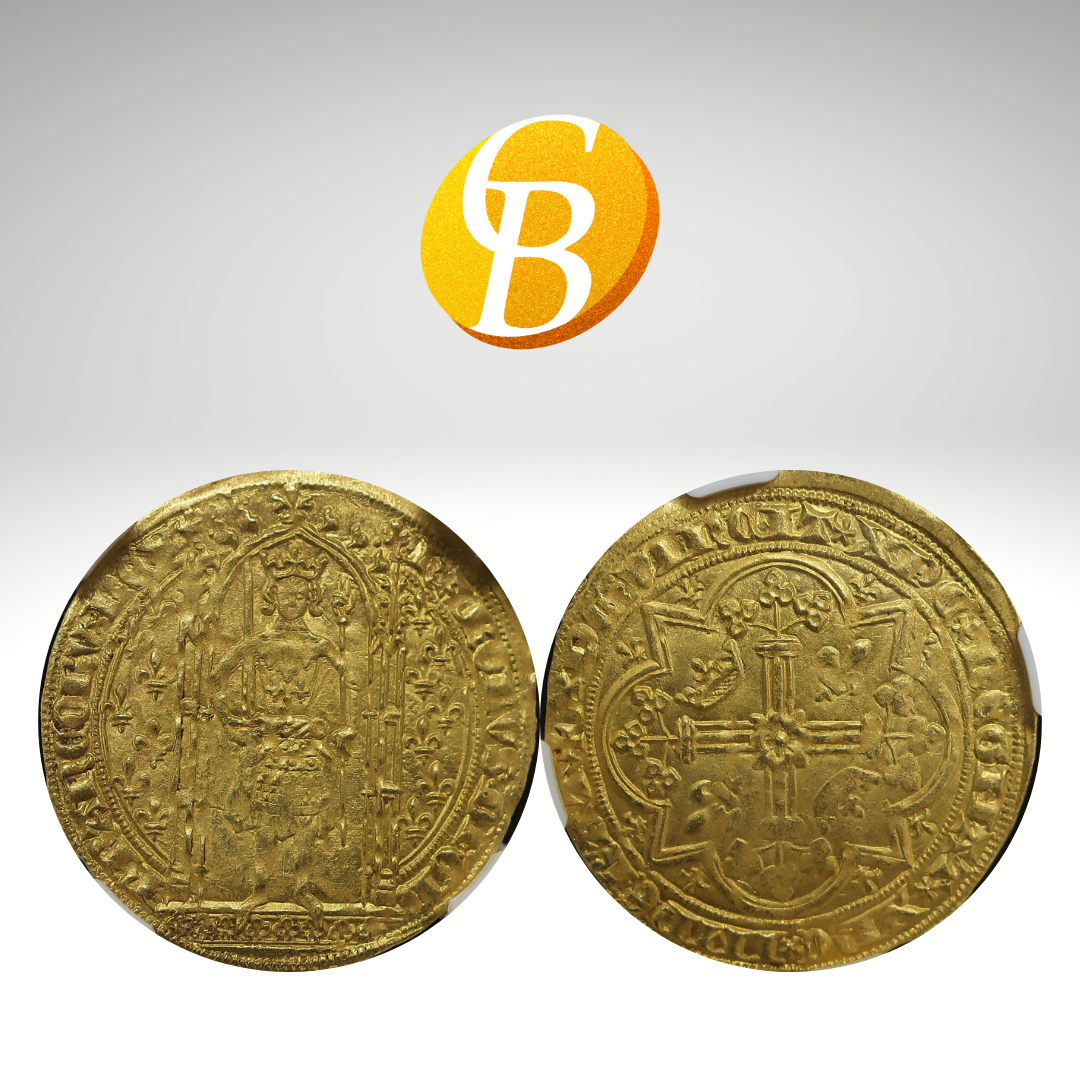 フランス フランカピエ金貨 両面 百年戦争期の中世金貨