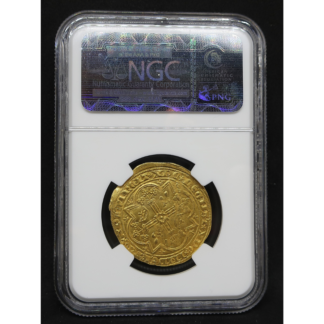 裏スラブケースから見たフランカピエ金貨
シャルル5世 フランカピエ金貨 表面 王冠を戴く国王像の細部 ゴシック様式