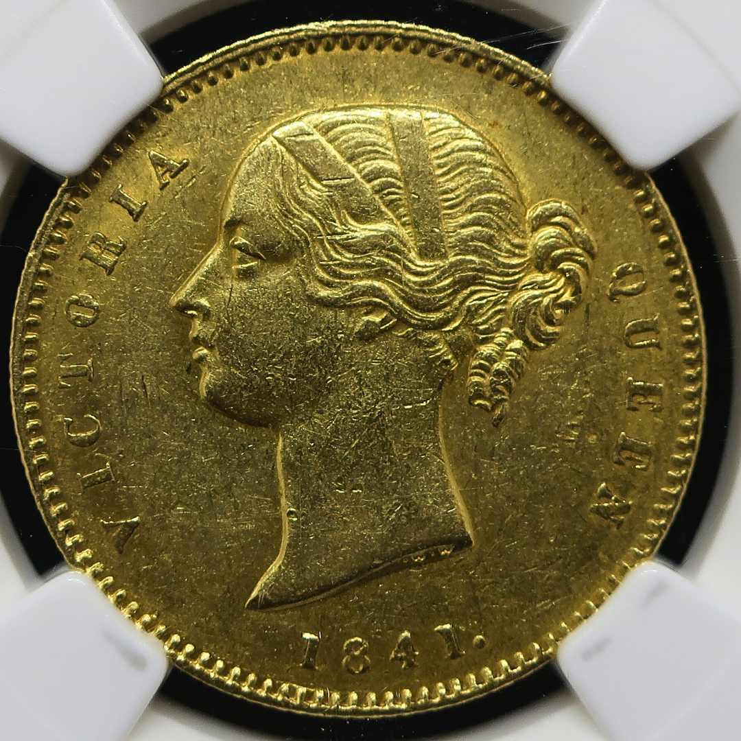 1841年 英領インド モハール金貨 東インド会社 NGC AU58 表面