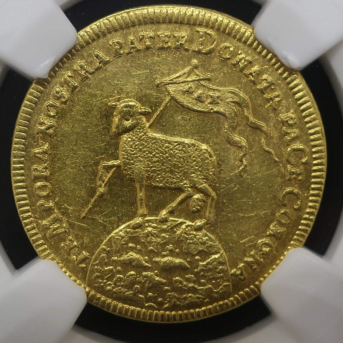 1700年銘 ニュルンベルク ラムダカット金貨 裏面クローズアップ