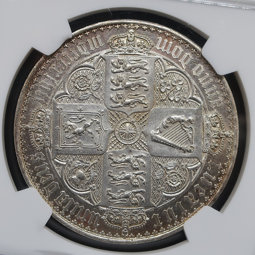1847年 イギリス ヴィクトリア女王 ゴシッククラウン銀貨 裏面クローズアップ
