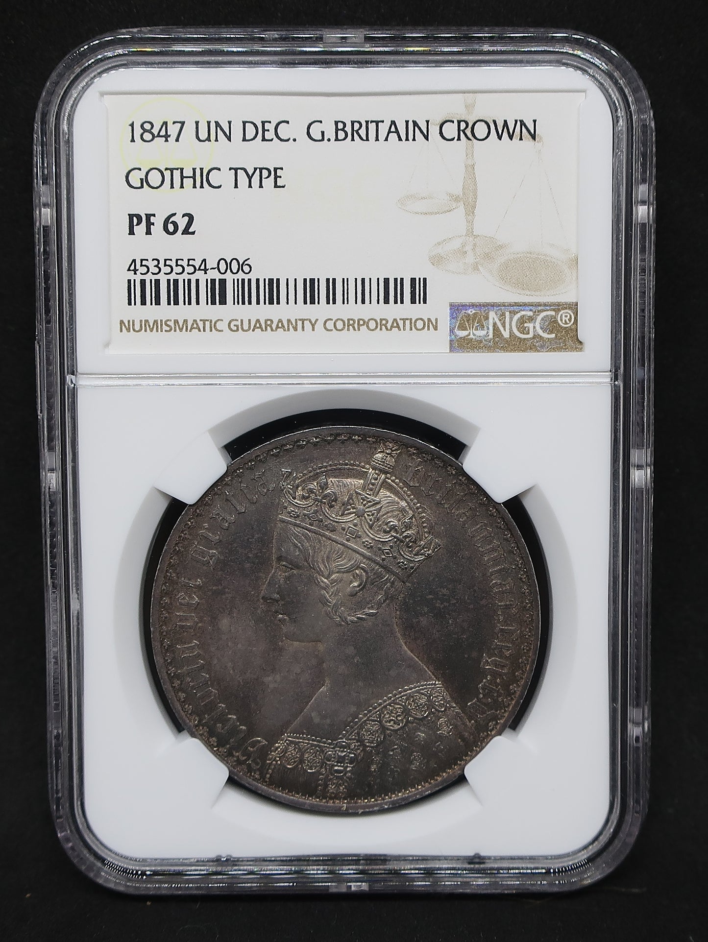 1847 イギリス ゴシッククラウン銀貨 ヴィクトリア女王 アンデシモ PF62 NGC鑑定済み