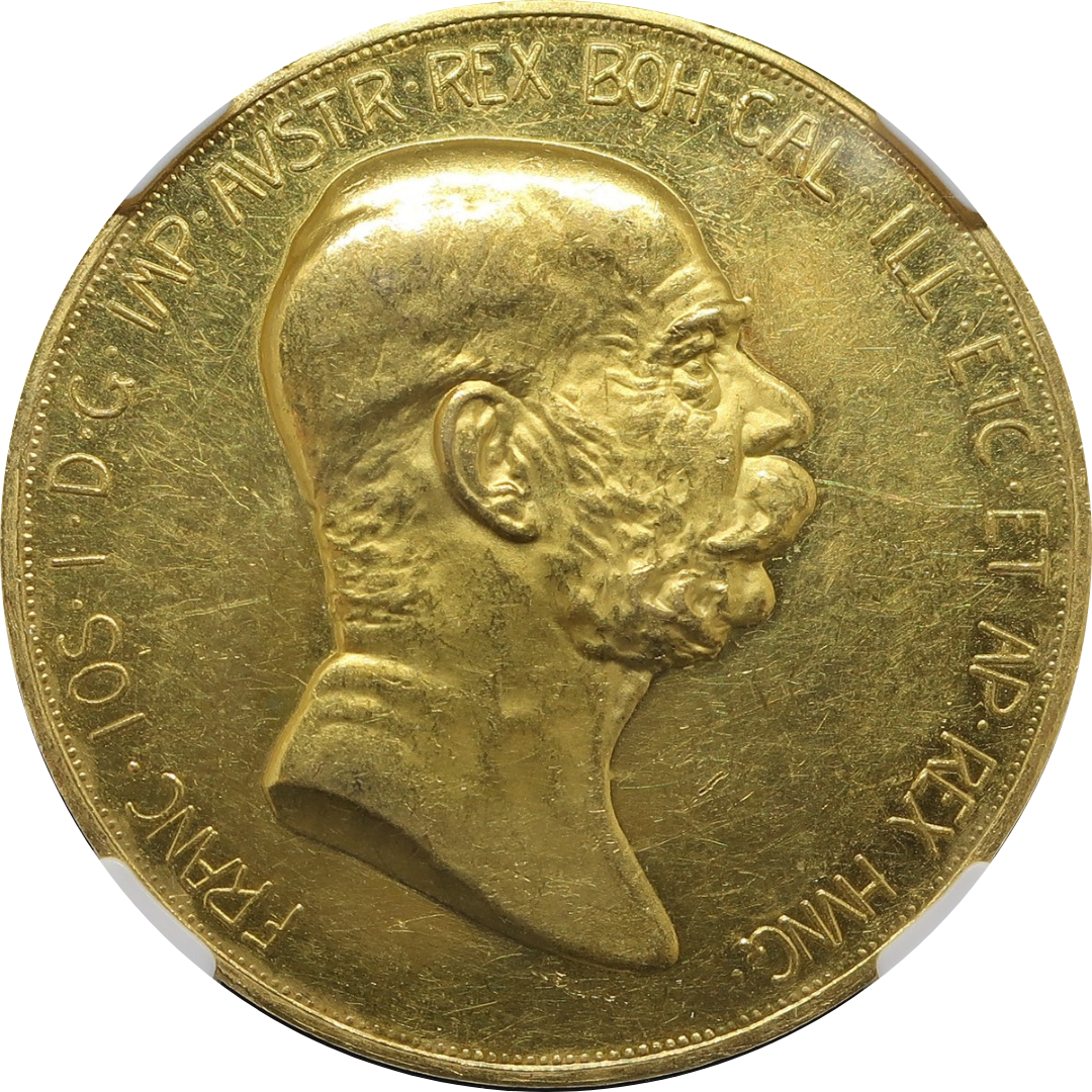 1908 オーストリア 100コロナ金貨 雲上の女神 フランツ・ヨーゼフ1世 60周年記念金貨 PF60 NGC - CoinBlessing(コインブレッシング)
