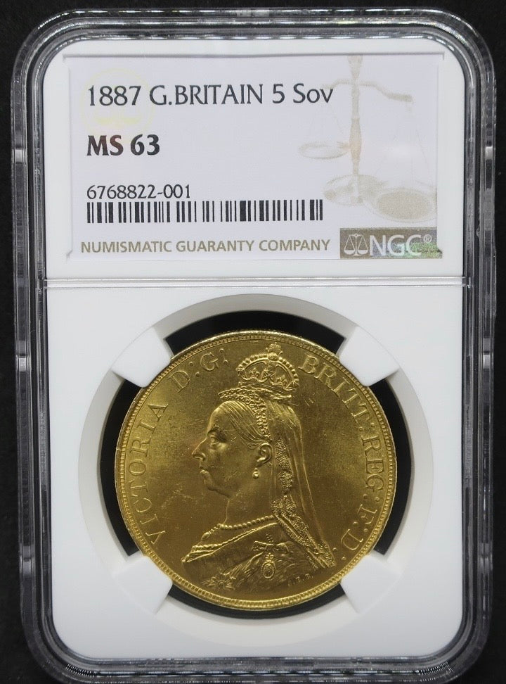 1887 イギリス 5ポンド金貨 ジュビリーヘッド MS63 NGC