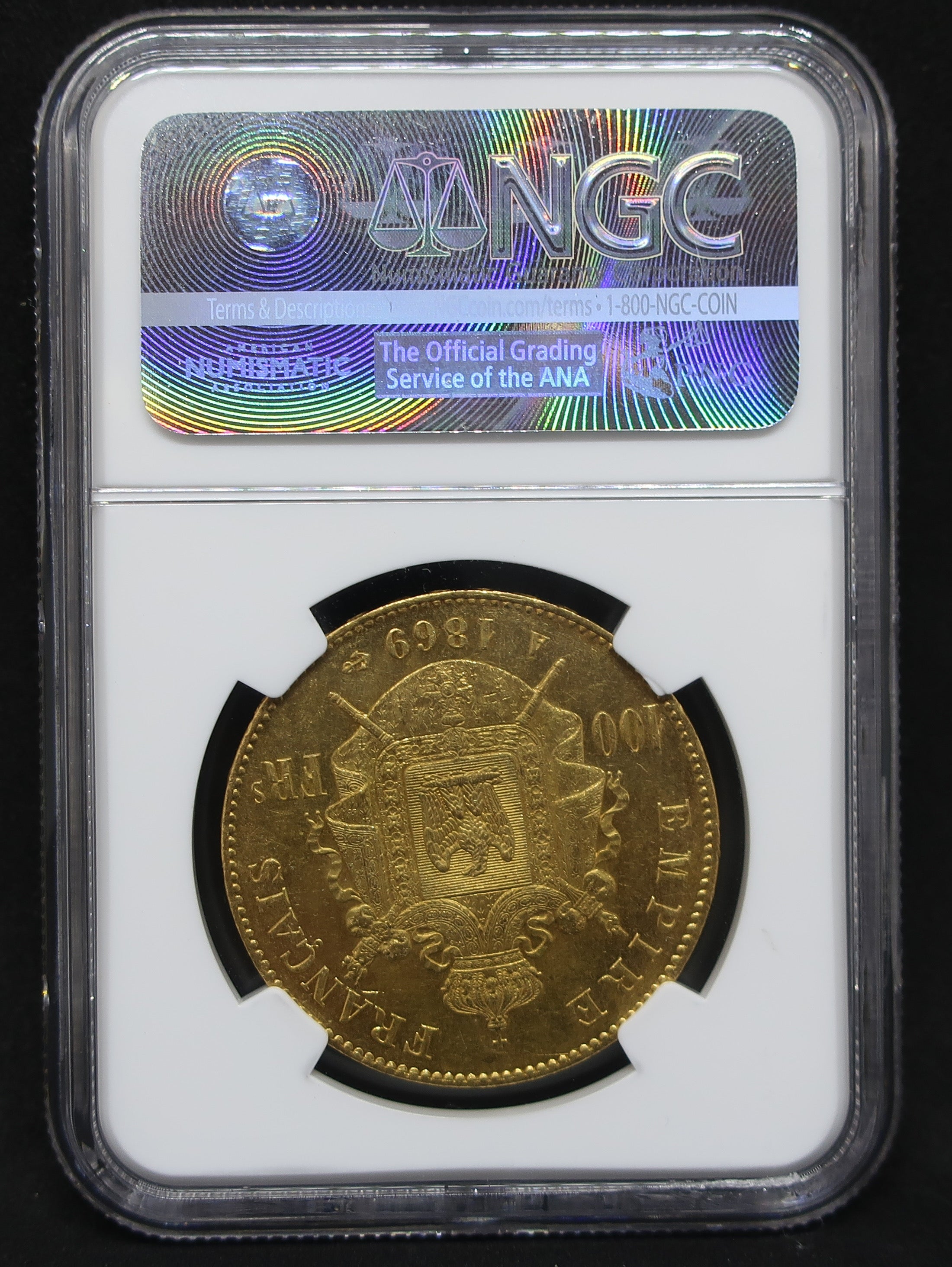1869A フランス 皇帝ナポレオン3世 100フラン金貨 MS62 NGC 