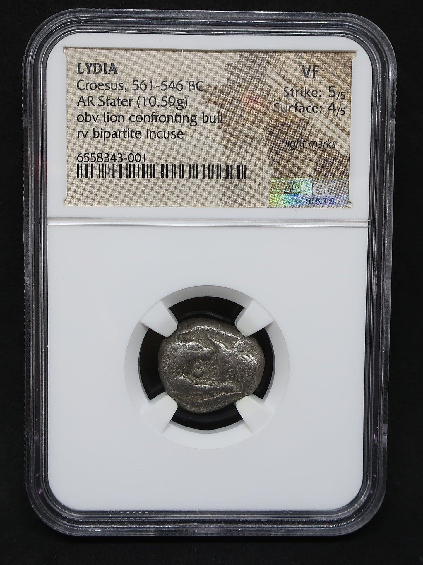 561-546 BC リディア帝国 スタテル銀貨 クロイソス VF5/5-4/5 NGC鑑定済み 画像4