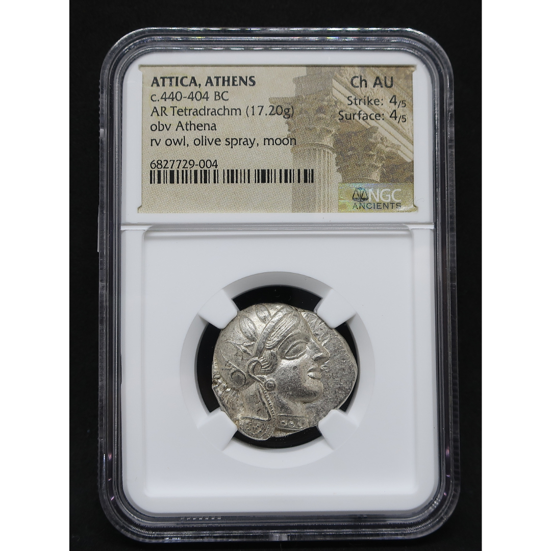 紀元前440-404 古代ギリシャ アッティカ アテネ テトラドラクマ銀貨 ChAU 4/5-4/5 NGC鑑定済み image4
