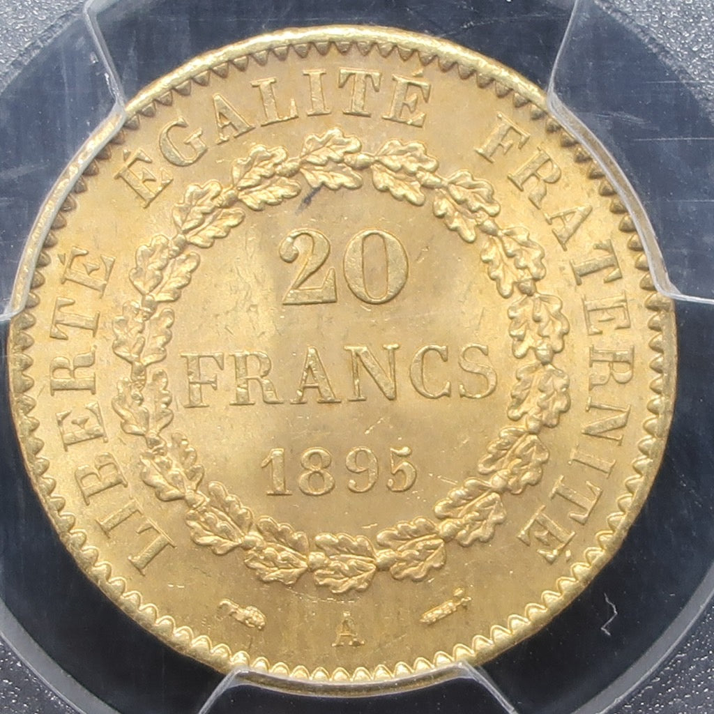 【幸運を運ぶ守護天使】1895A フランス 20フラン エンジェル金貨 MS65 PCGS