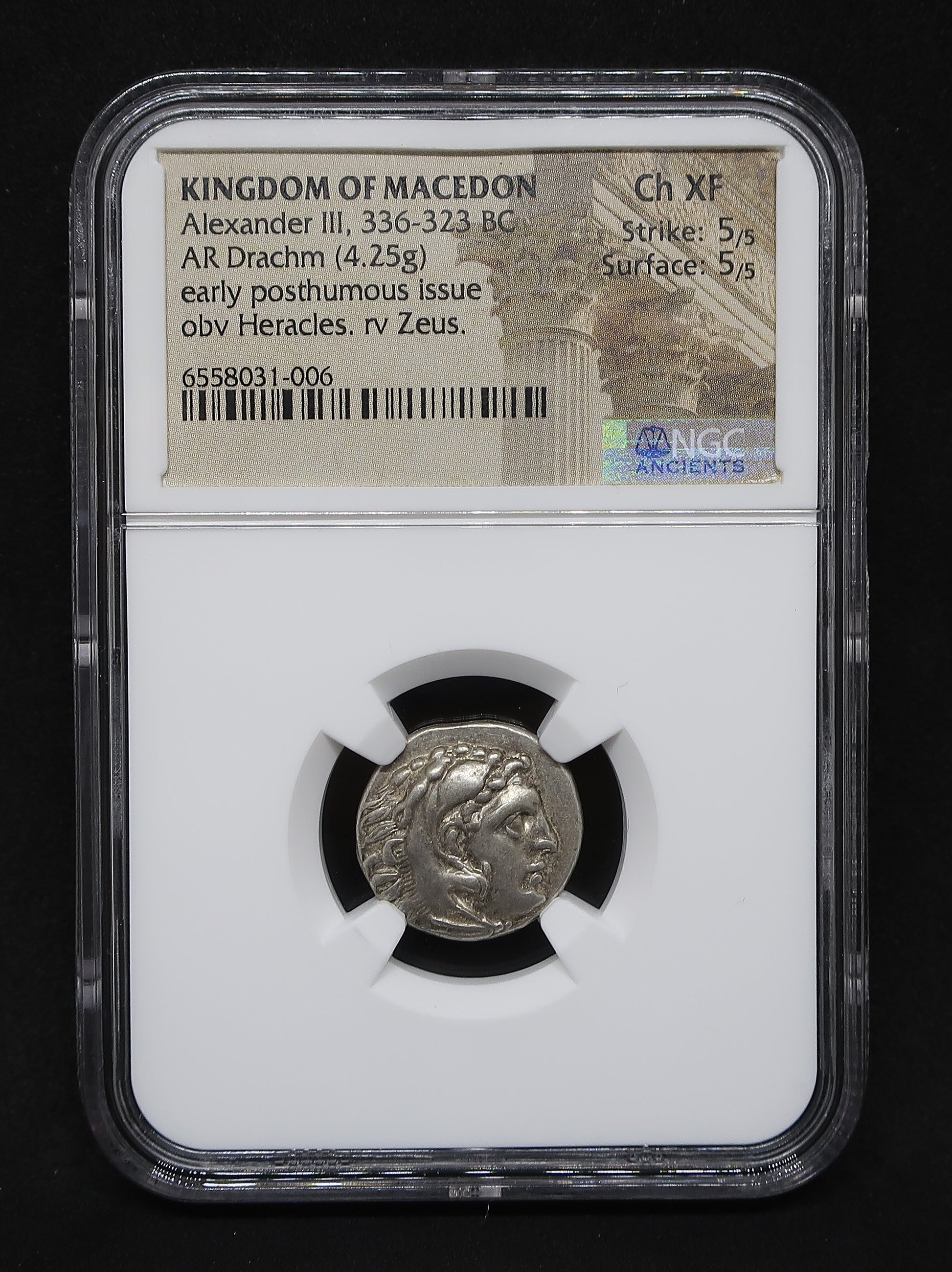 336-323 BC 古代マケドニア ドラクマ銀貨 アレキサンダー3世 ChXF5/5-5/5 NGC image4