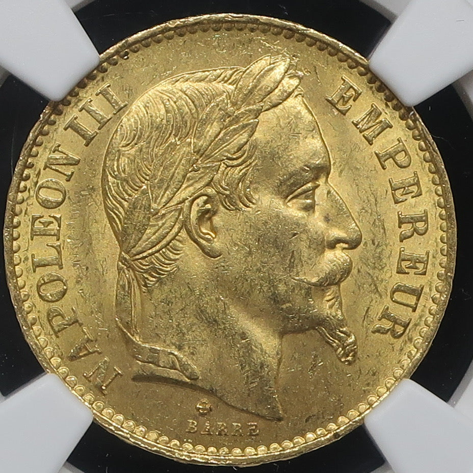 1870BB フランス 20フラン金貨 ナポレオン3世 有冠 MS63 NGC