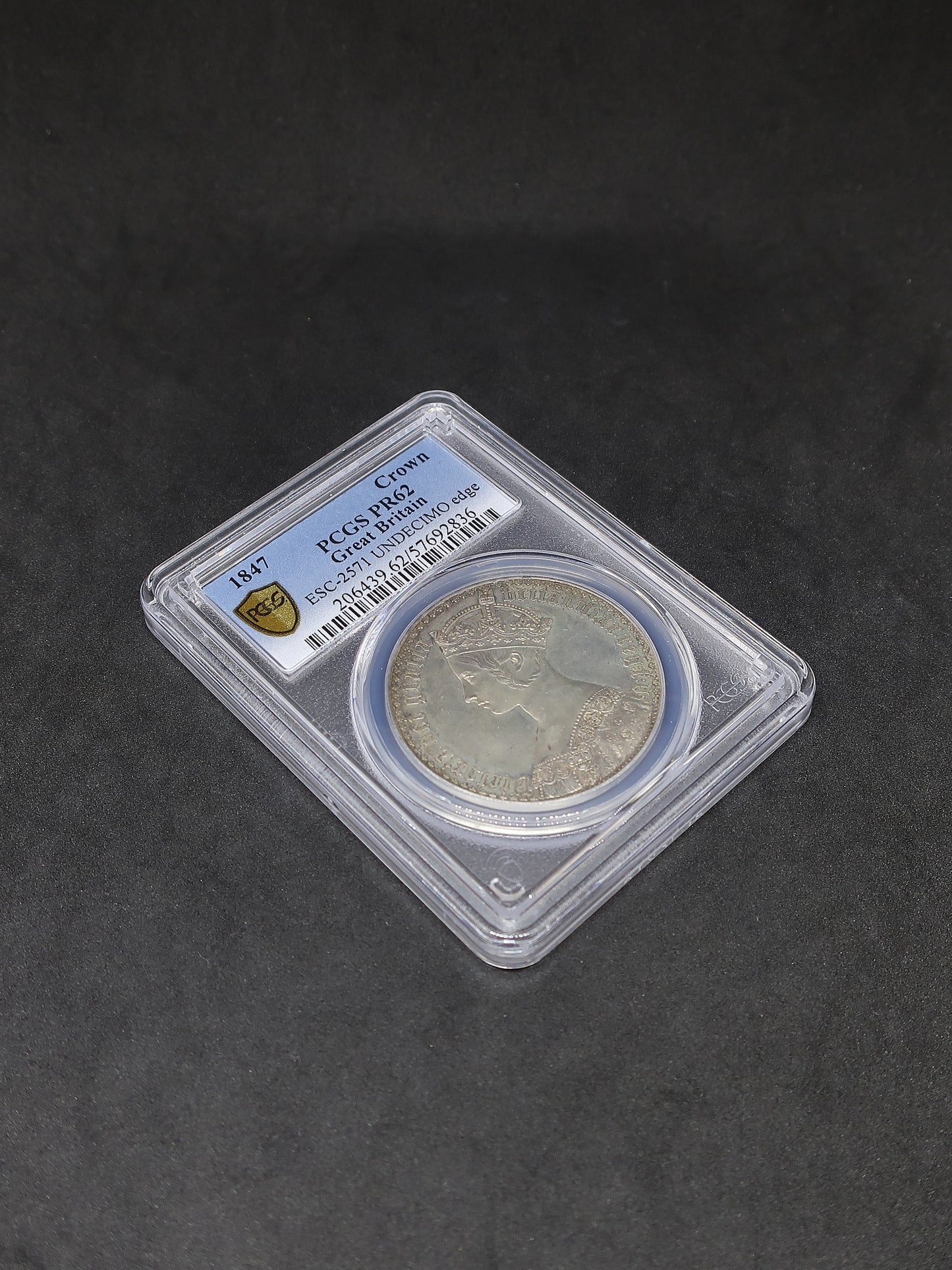 1847 イギリス ゴシッククラウン銀貨 ヴィクトリア女王 アンデシモ PR62 PCGS