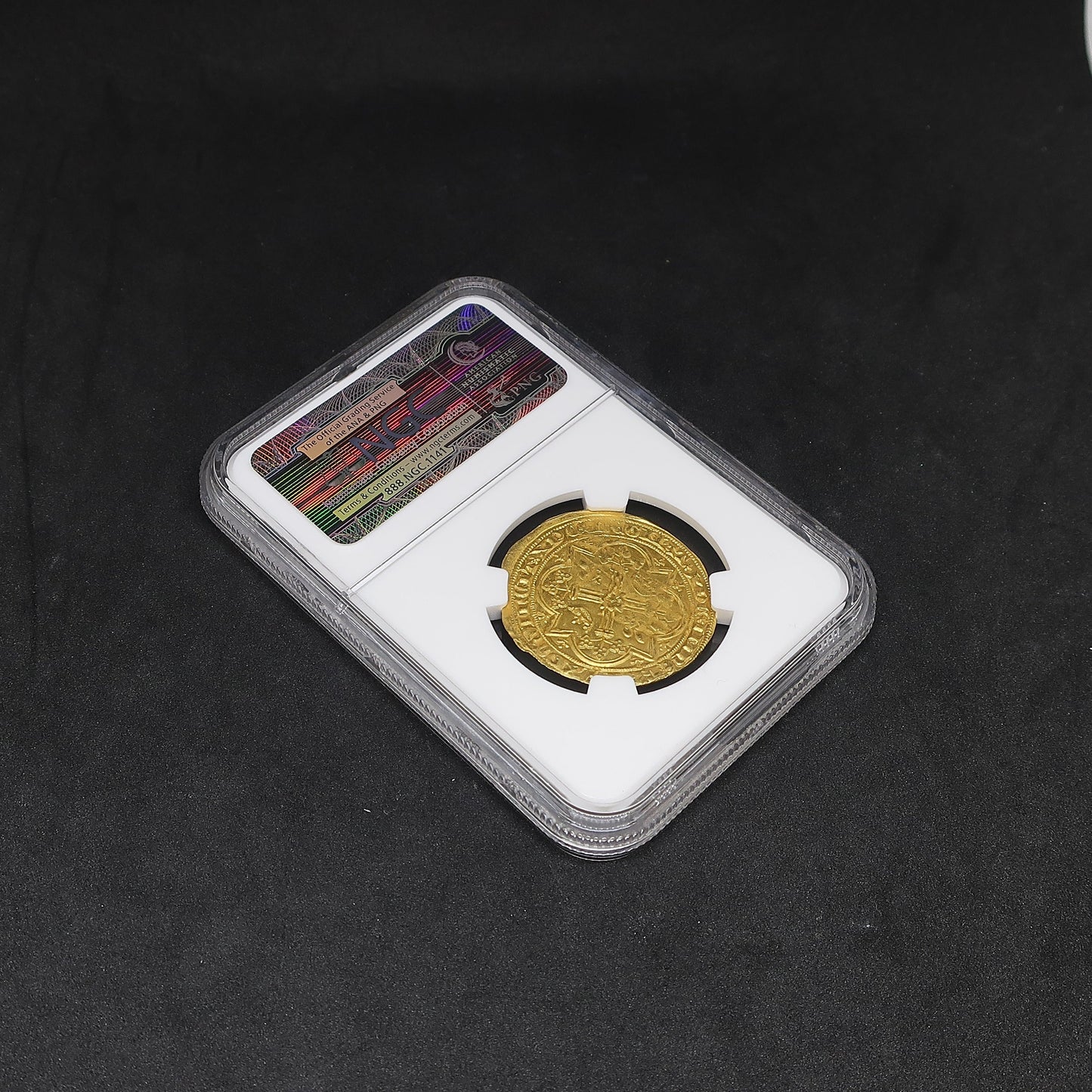 NGC鑑定済 フランカピエ金貨 MS64 スラブケース入り 全体像 裏斜めから