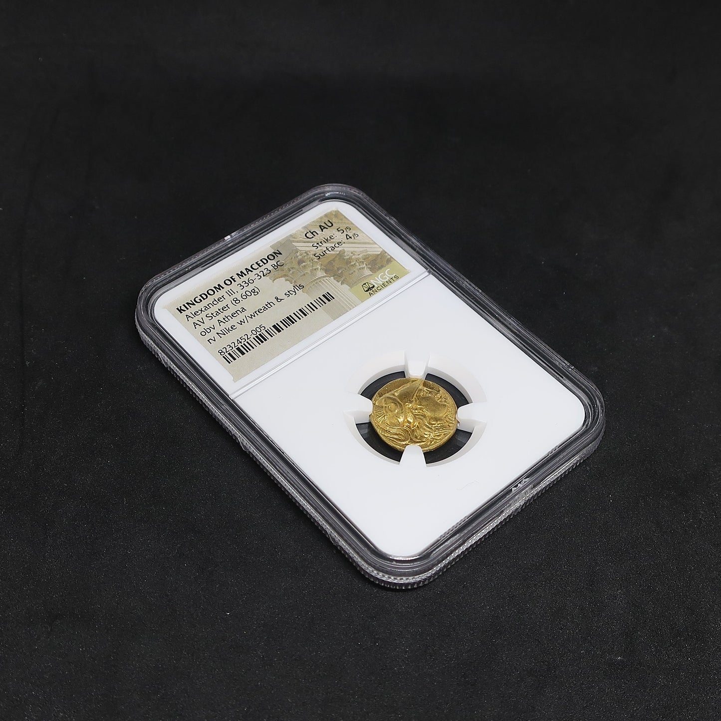 336-323BC マケドニア王国 スタテル金貨 アレキサンダー大王 ChAU 5/5-4/5 NGC鑑定済み 斜めからのスラブ表面全体像