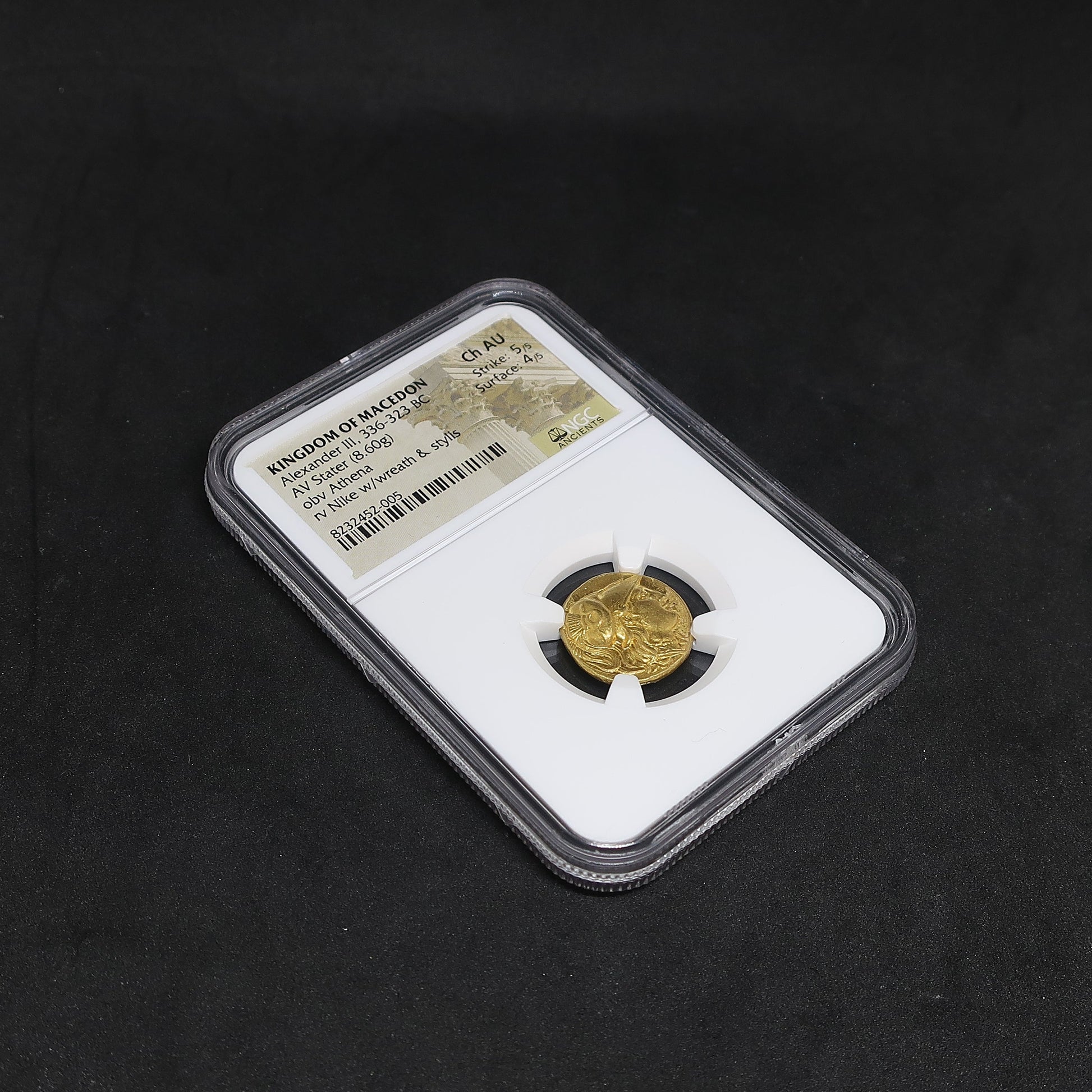 336-323BC マケドニア王国 スタテル金貨 アレキサンダー大王 ChAU 5/5-4/5 NGC鑑定済み 斜めからのスラブ表面全体像