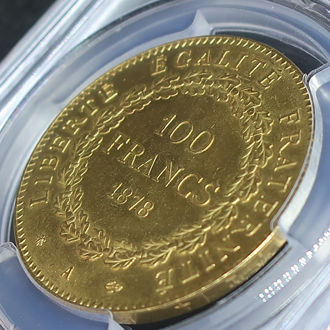 1878A フランス 100フラン金貨 幸運を呼ぶ守護天使 MS64 PCGS 裏面拡大画像