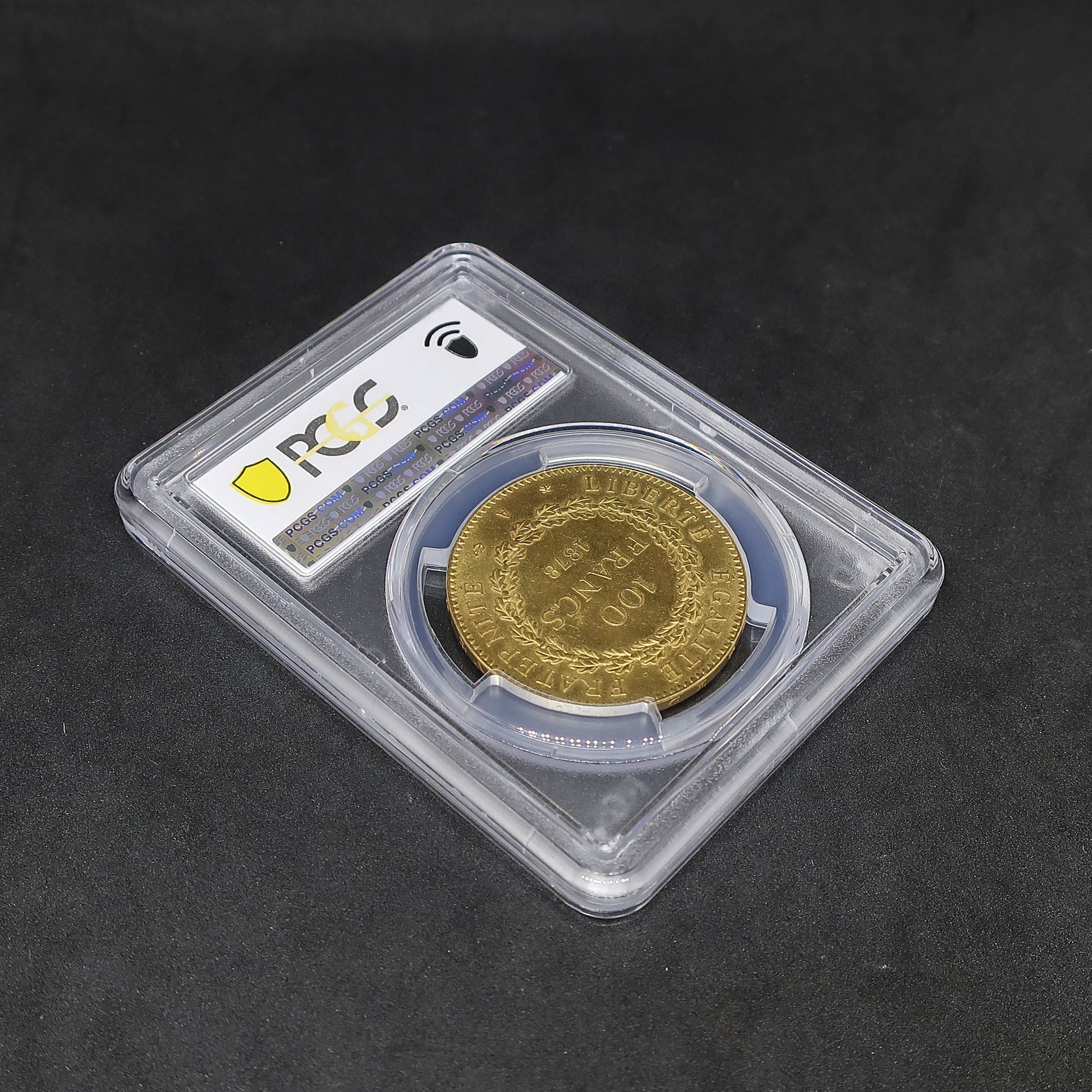 1878A フランス 100フラン金貨 幸運を呼ぶ守護天使 MS64 PCGS 斜めからの裏面全体像