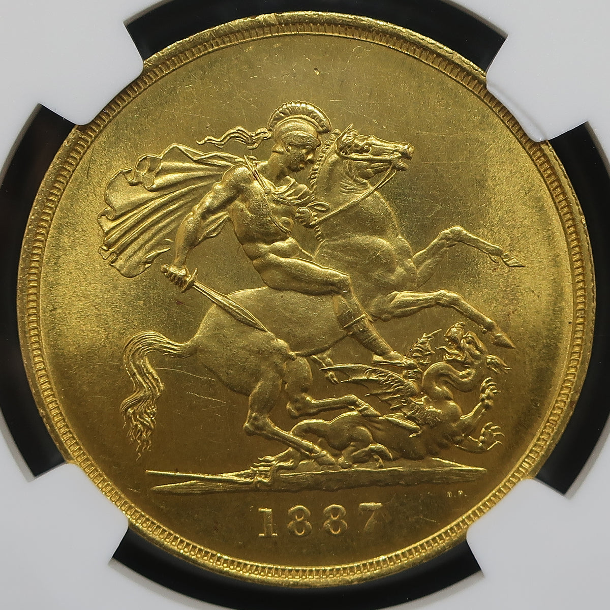 1887年 イギリス ヴィクトリア女王 5ポンド金貨 裏面クローズアップ
